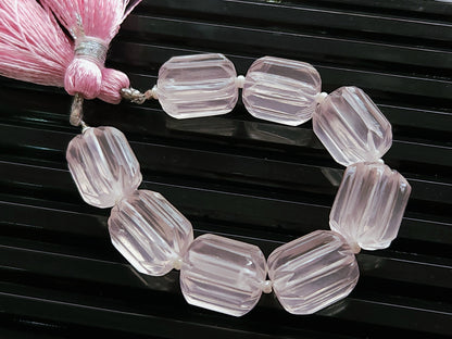 Natural Rose Quartz Carved Barrel Beads
