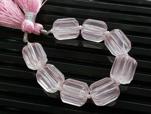 Natural Rose Quartz Carved Barrel Beads