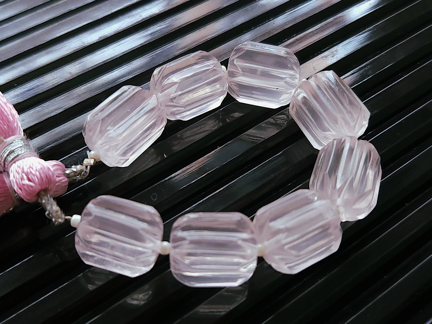 Natural Rose Quartz Carved Barrel Beads