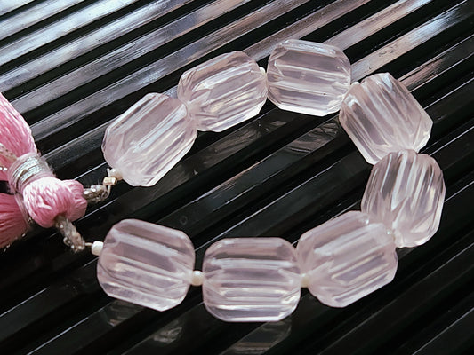 Natural Rose Quartz Carved Barrel Beads