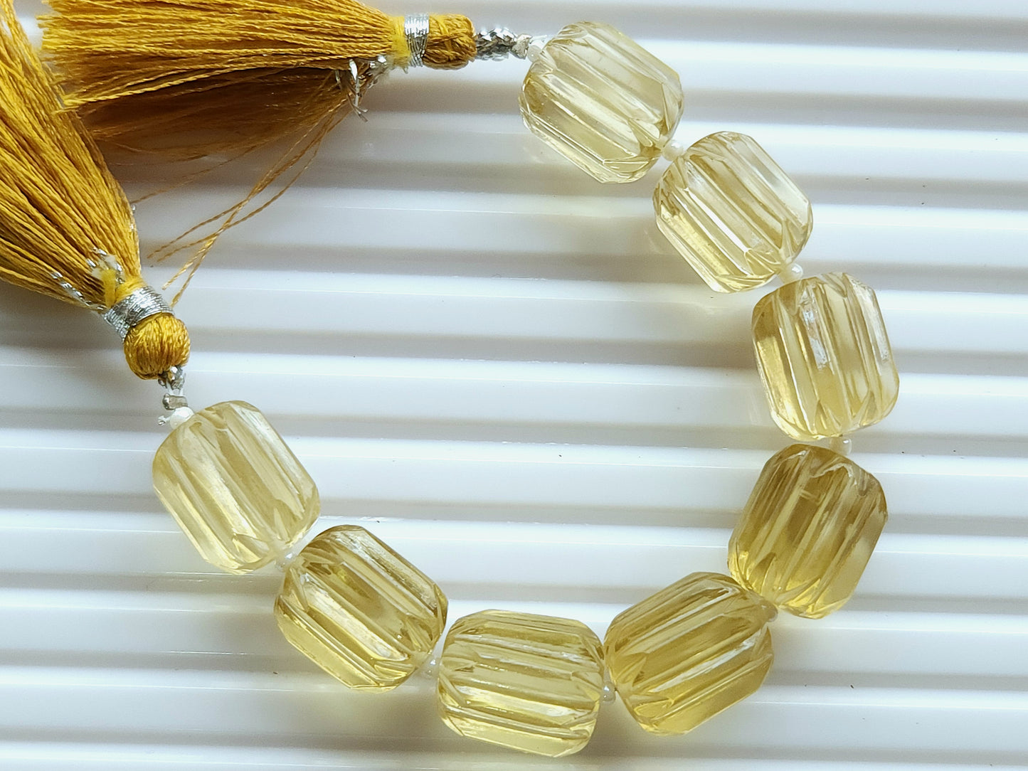 Natural Beer Quartz Carved Barrel Beads