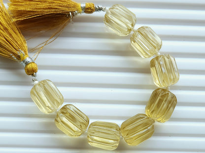 Natural Beer Quartz Carved Barrel Beads