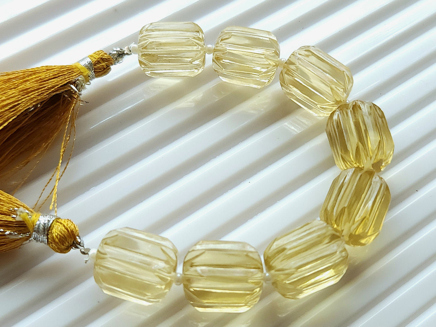 Natural Beer Quartz Carved Barrel Beads