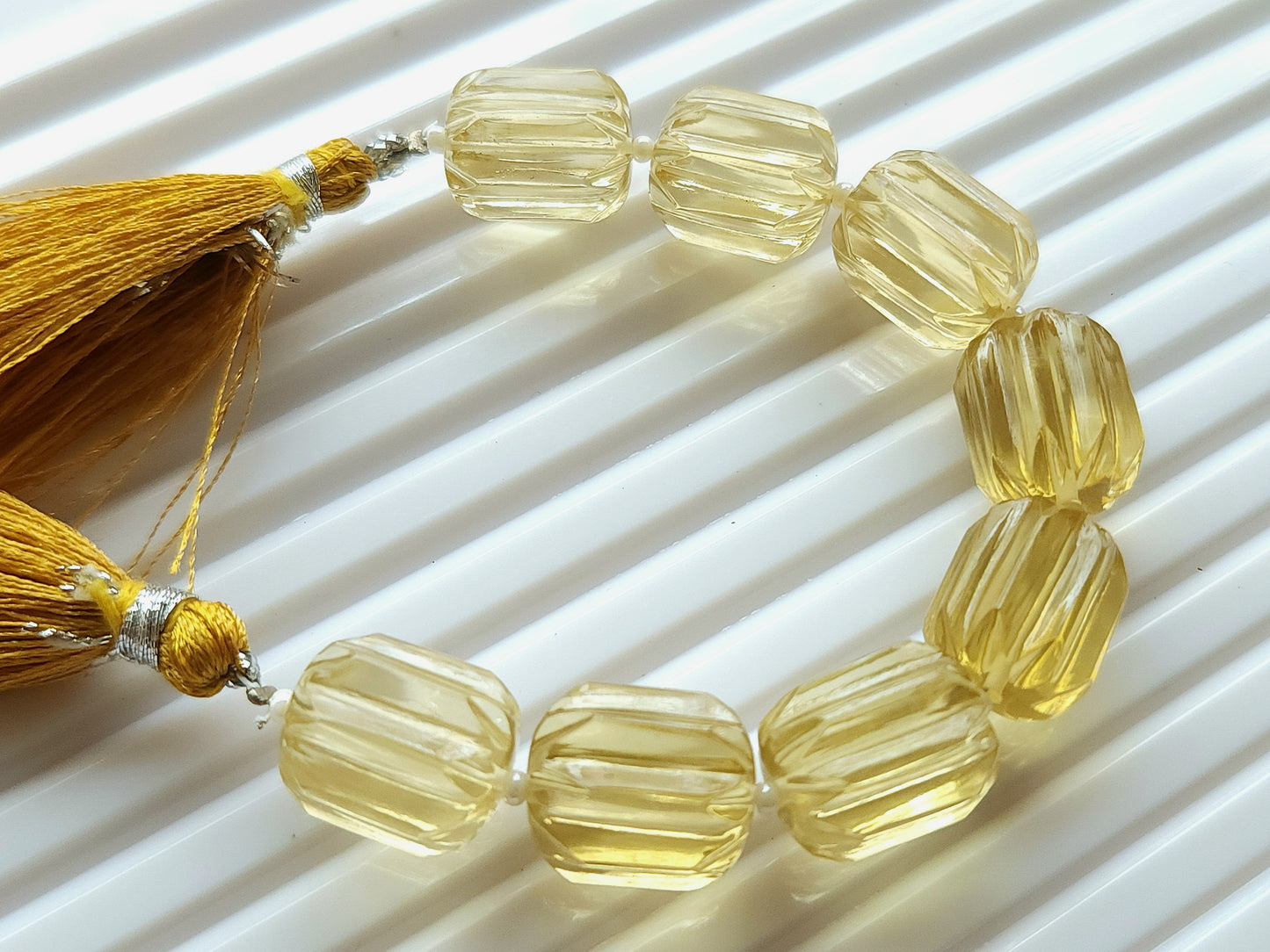 Natural Beer Quartz Carved Barrel Beads