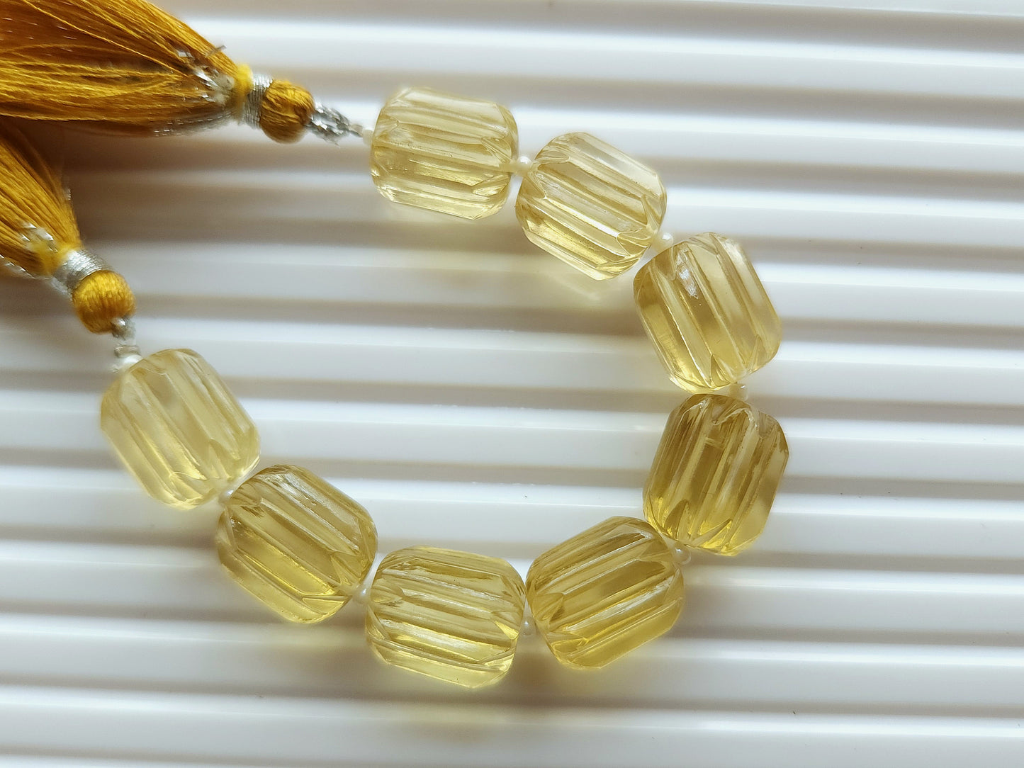 Natural Beer Quartz Carved Barrel Beads