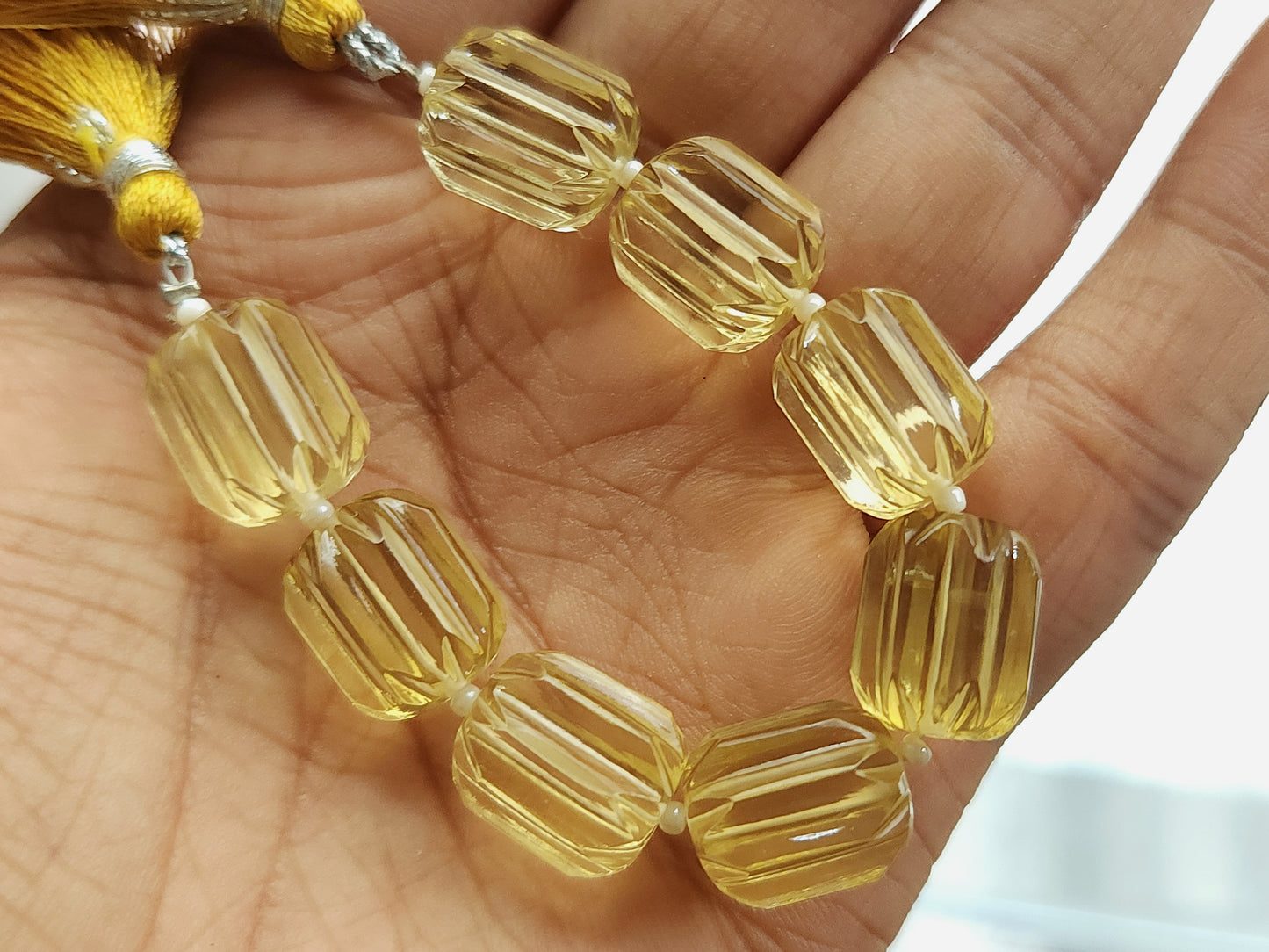 Natural Beer Quartz Carved Barrel Beads