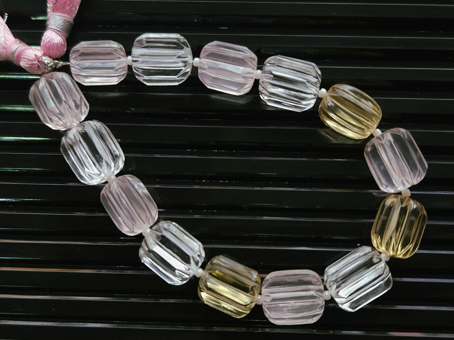 Natural Mix Quartz Carved Barrel Beads | Rose , Beer & Crystal Quartz