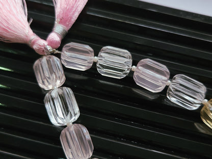 Natural Mix Quartz Carved Barrel Beads | Rose , Beer & Crystal Quartz