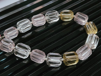Natural Mix Quartz Carved Barrel Beads | Rose , Beer & Crystal Quartz