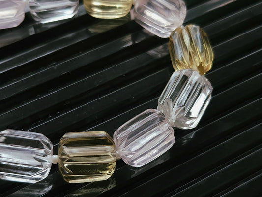 Natural Mix Quartz Carved Barrel Beads | Rose , Beer & Crystal Quartz