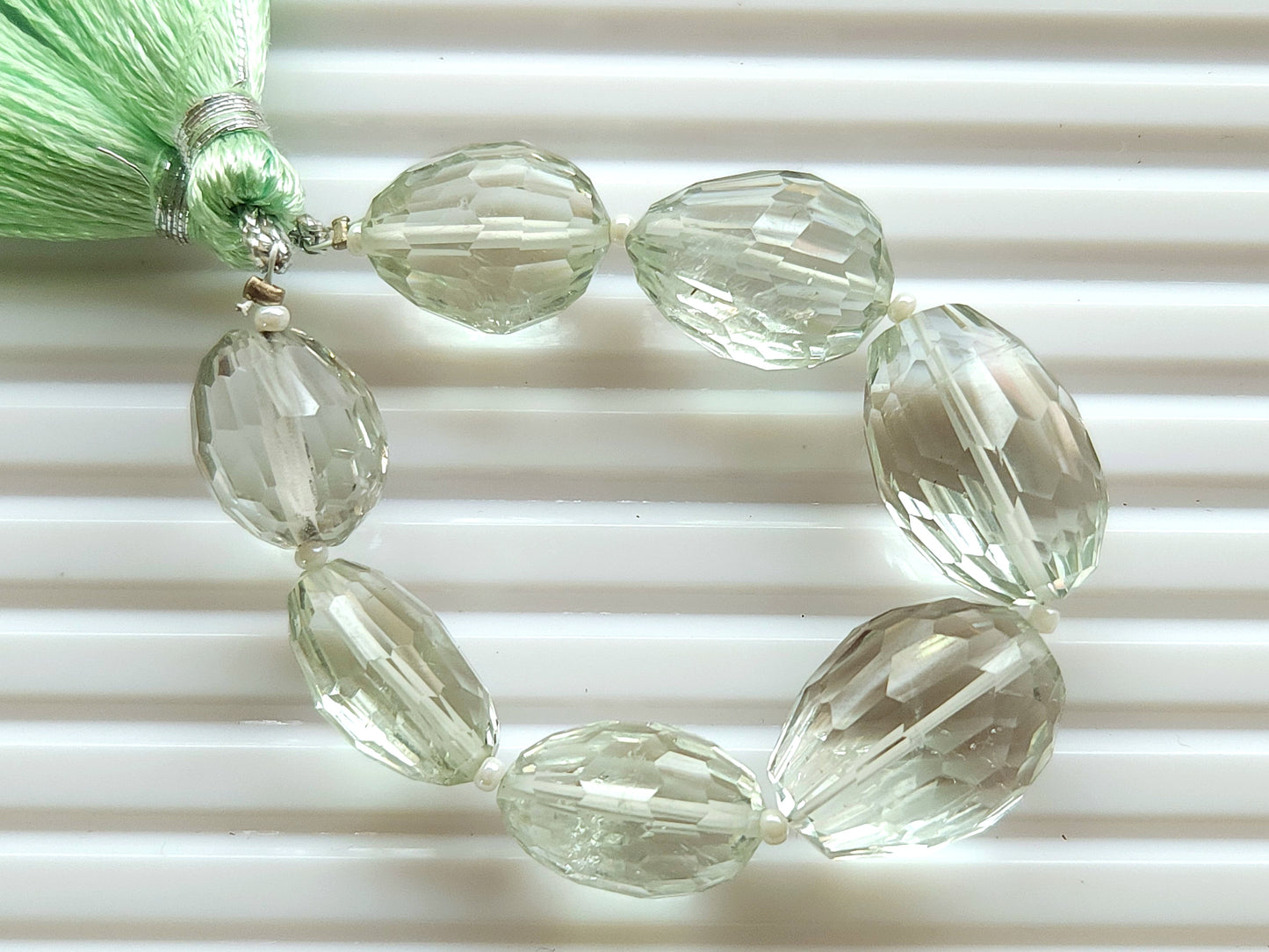 Natural Green Amethyst Concave Cut Oval Beads