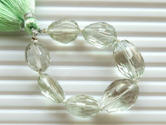 Natural Green Amethyst Concave Cut Oval Beads