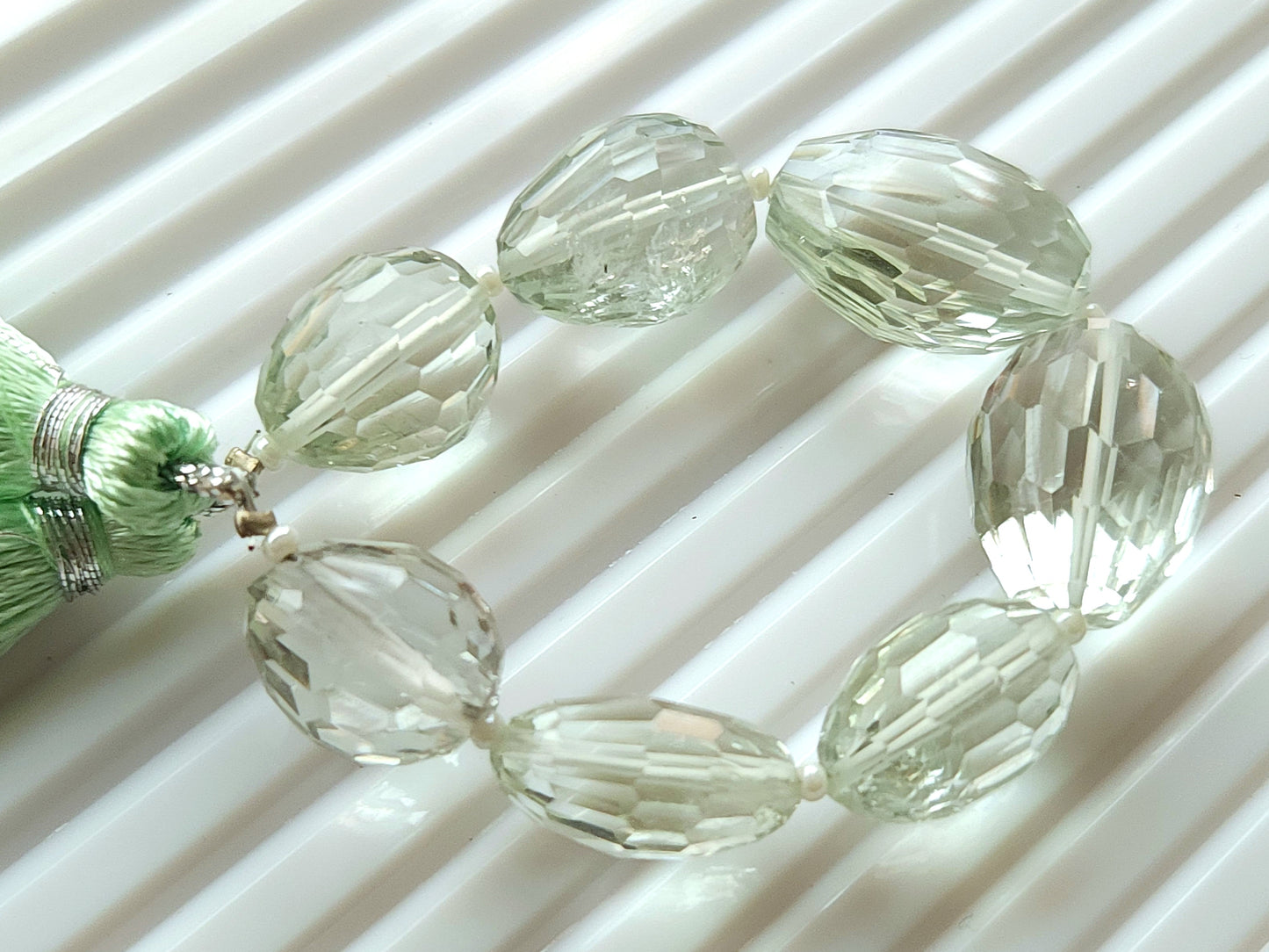 Natural Green Amethyst Concave Cut Oval Beads