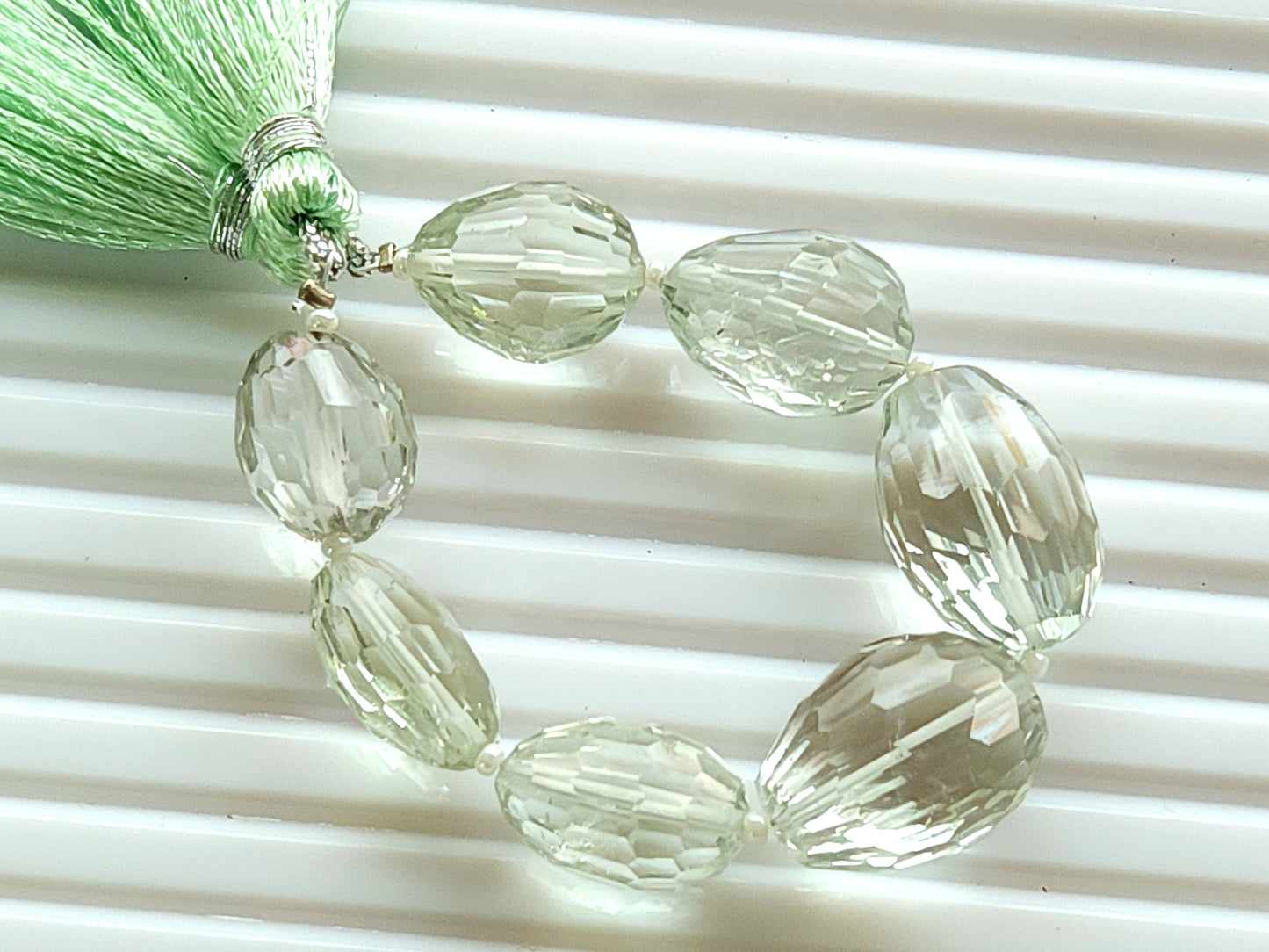 Natural Green Amethyst Concave Cut Oval Beads