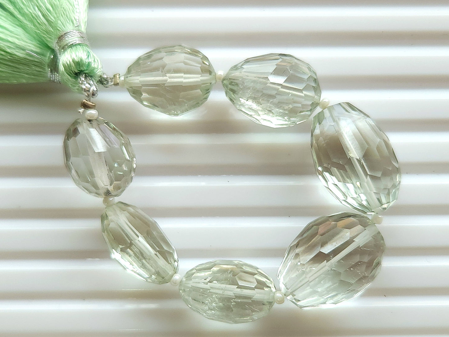 Natural Green Amethyst Concave Cut Oval Beads