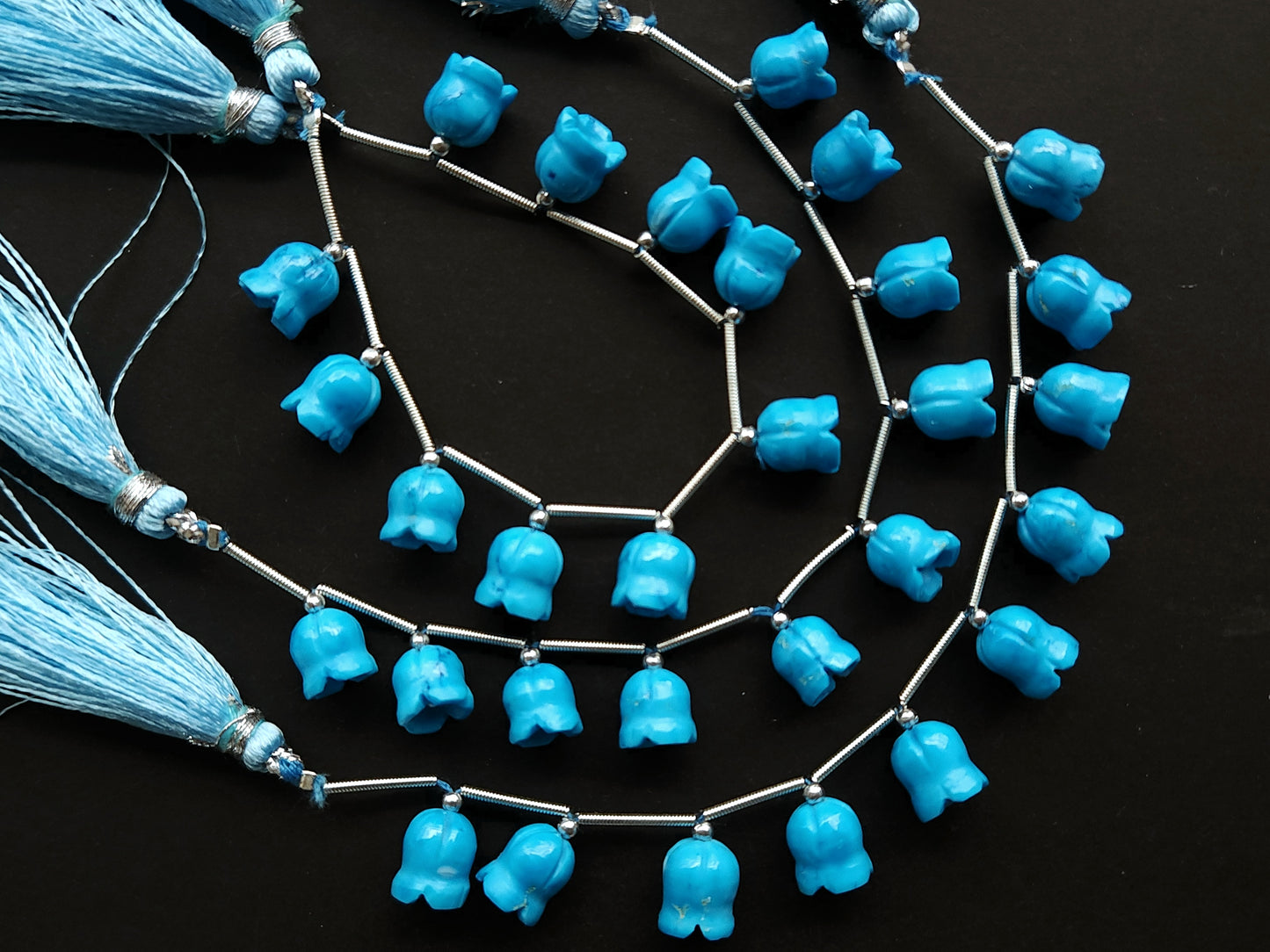 Turquoise flower carving Lily of the valley shape beads