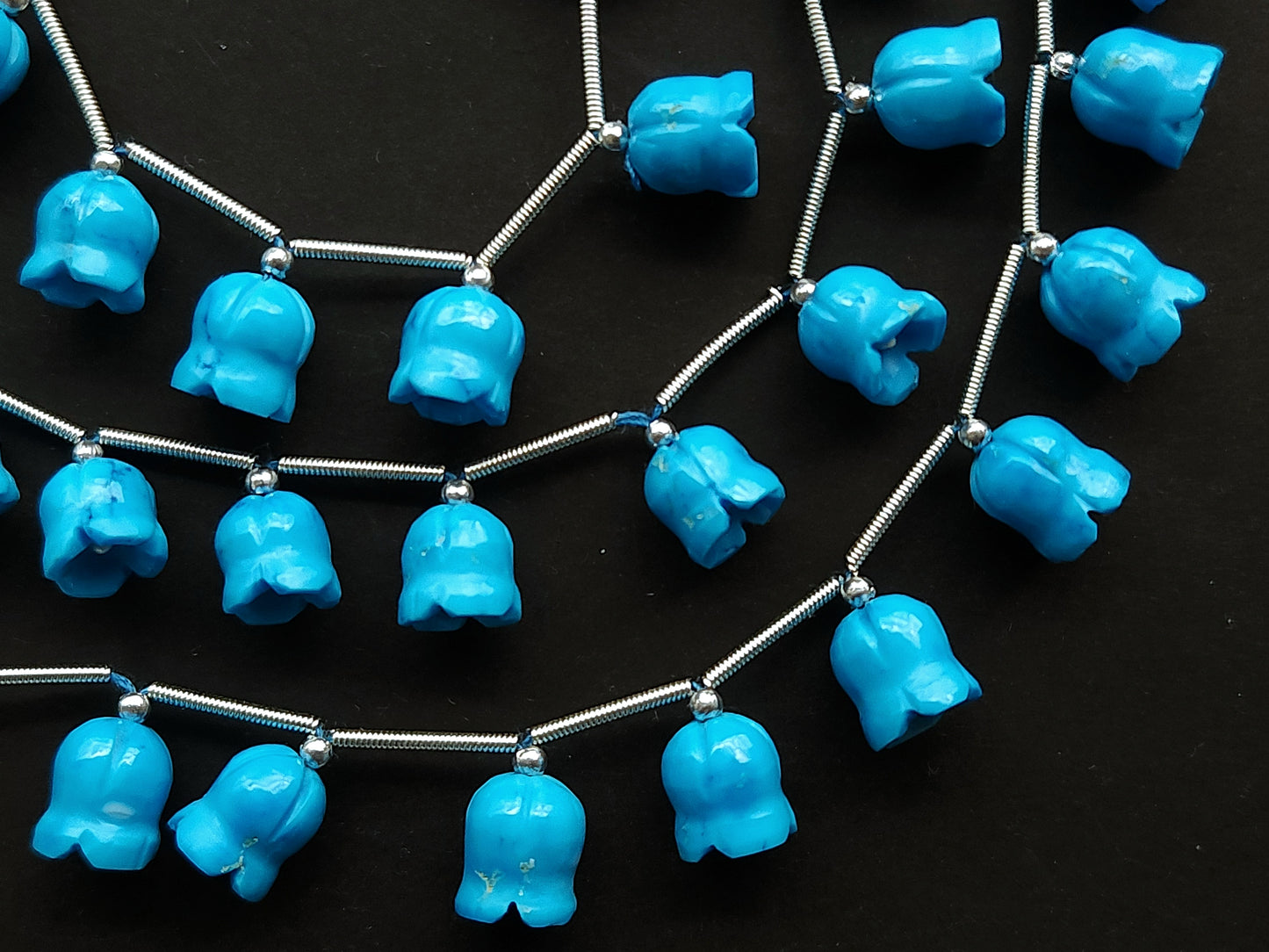 Turquoise flower carving Lily of the valley shape beads
