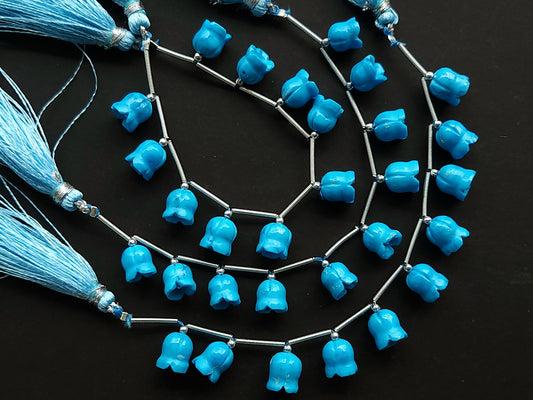 Turquoise flower carving Lily of the valley shape beads