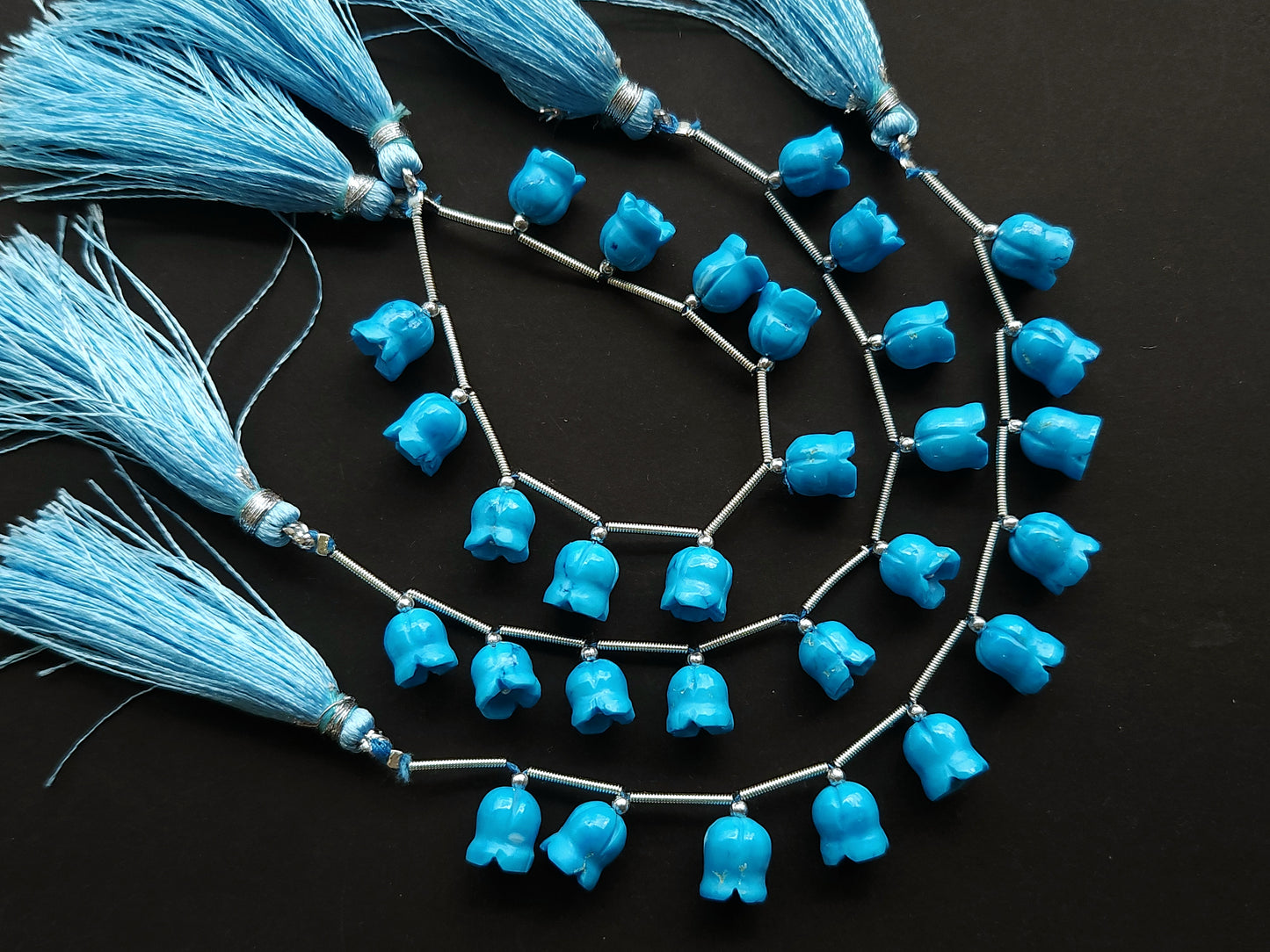 Turquoise flower carving Lily of the valley shape beads