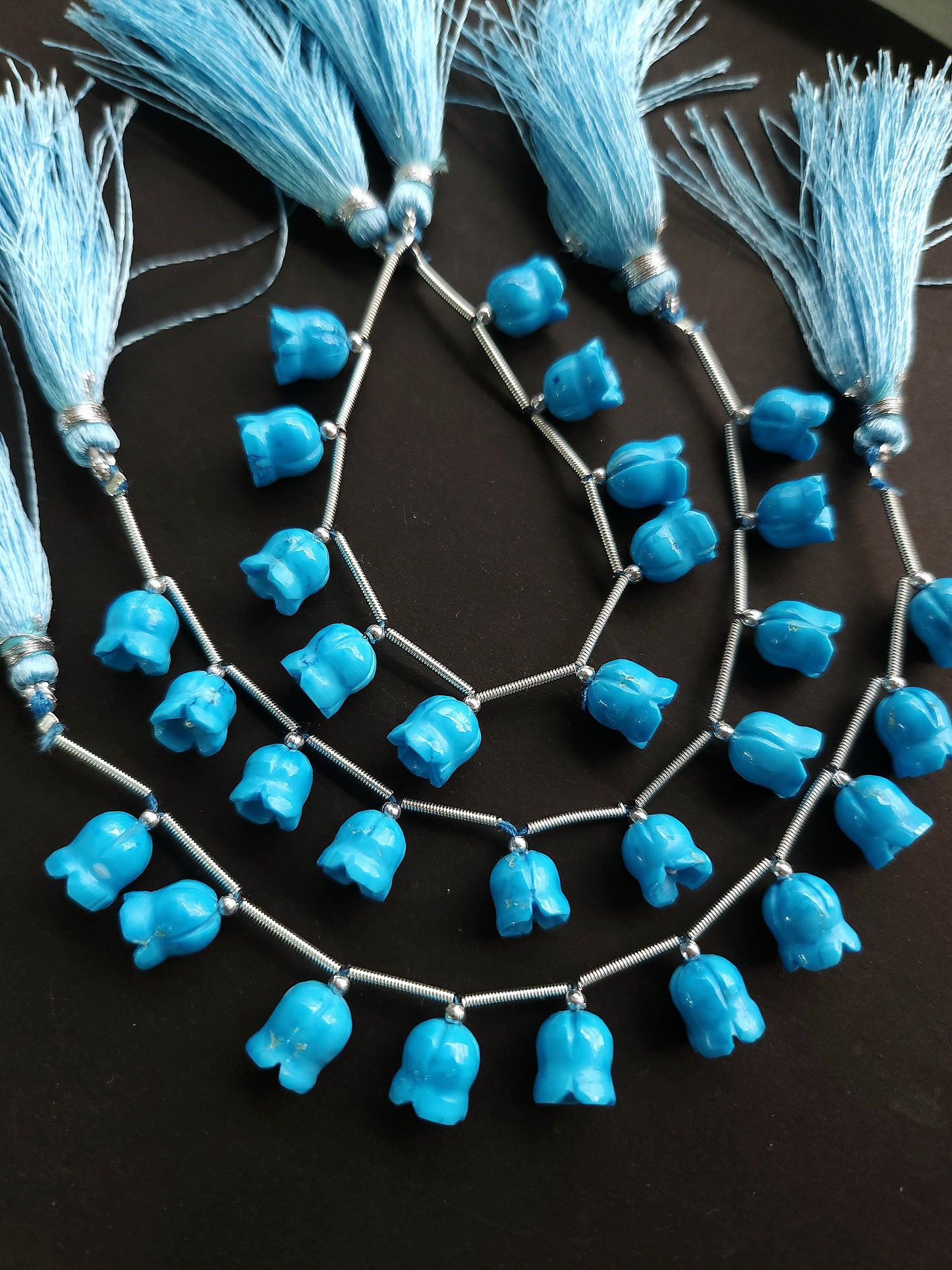 Turquoise flower carving Lily of the valley shape beads
