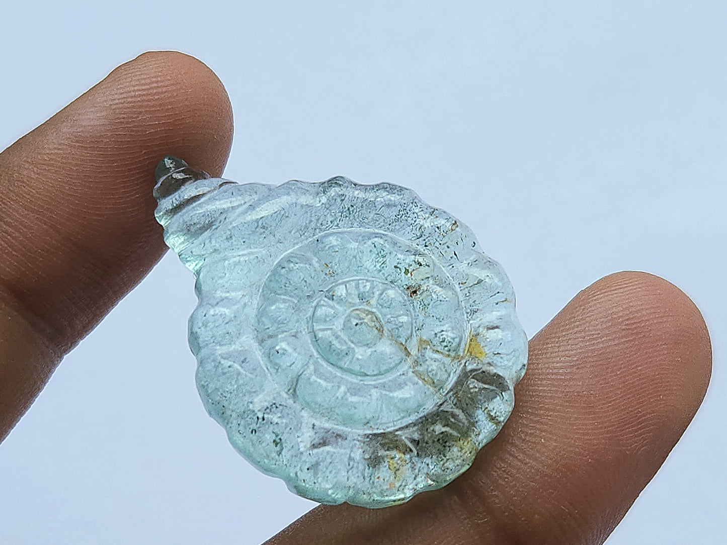 Natural Aquamarine Sea Shell Carving