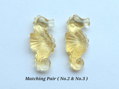 Natural Citrine Carved Sea Horse | Fish Carvings | Matching Pair