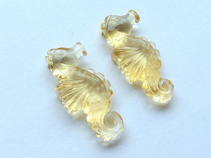 Natural Citrine Carved Sea Horse | Fish Carvings | Matching Pair