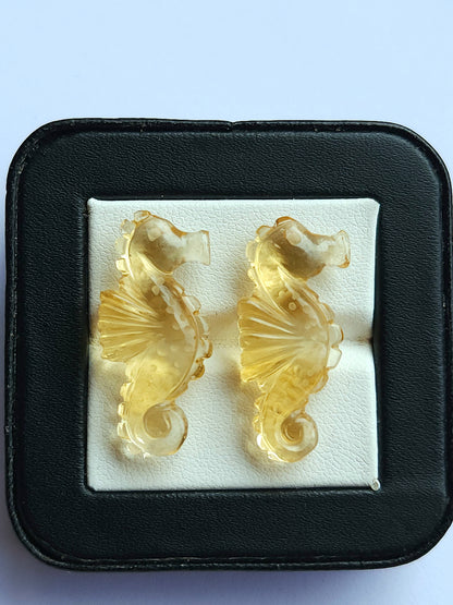 Natural Citrine Carved Sea Horse | Fish Carvings | Matching Pair