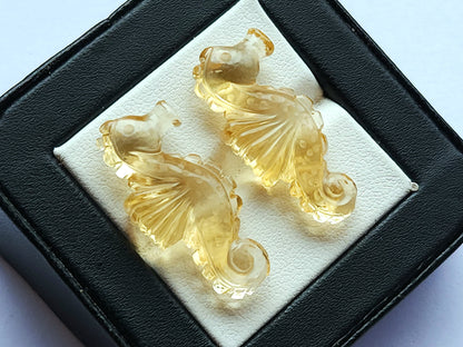 Natural Citrine Carved Sea Horse | Fish Carvings | Matching Pair