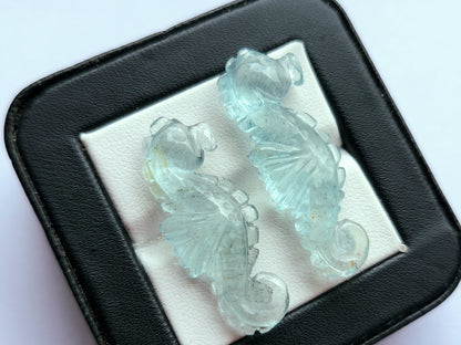 Natural Aquamarine Carved Sea Horse | Gemstone Fish Carvings
