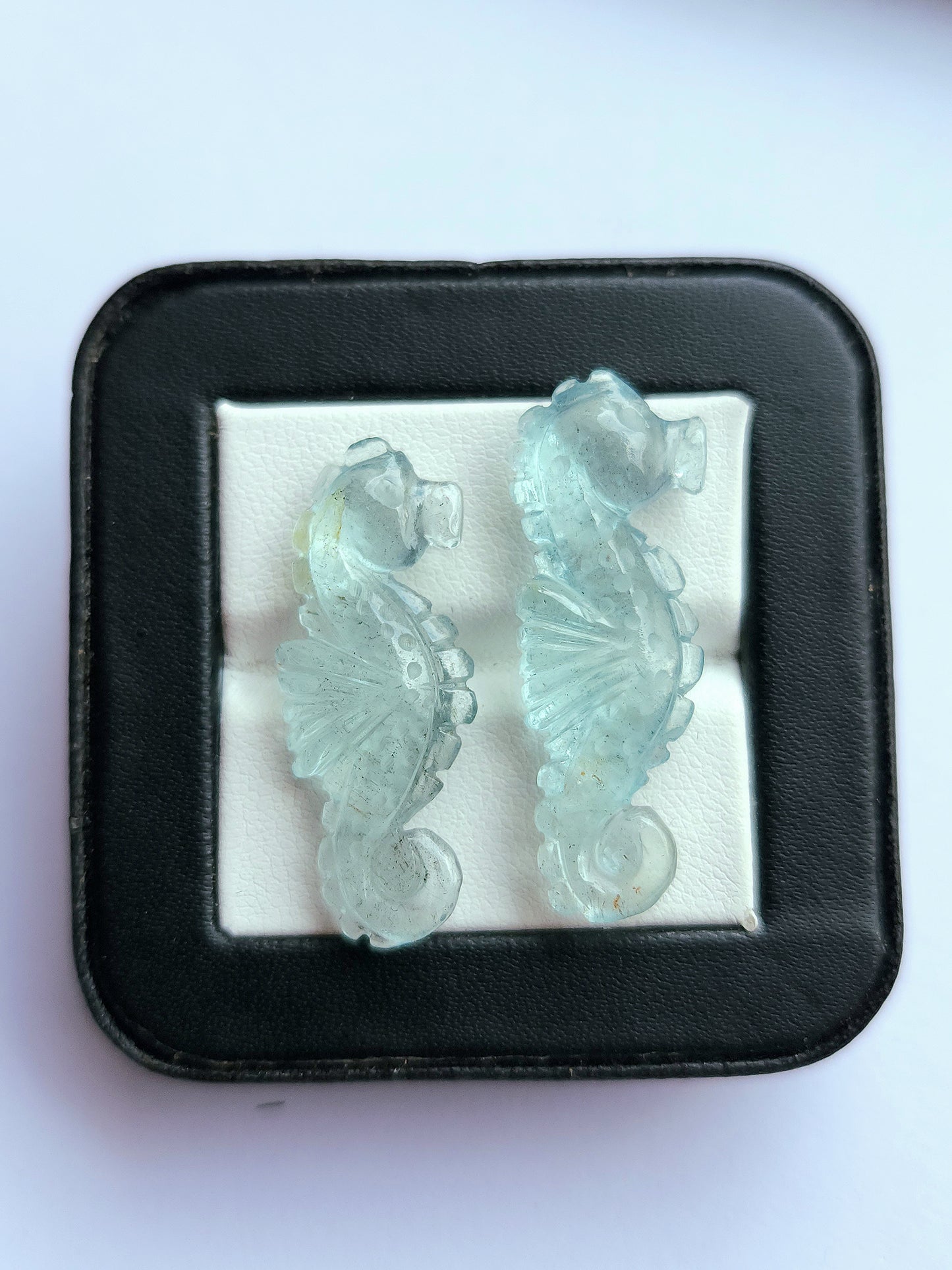 Natural Aquamarine Carved Sea Horse | Gemstone Fish Carvings