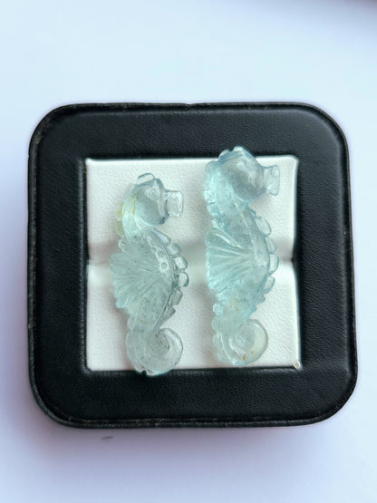 Natural Aquamarine Carved Sea Horse | Gemstone Fish Carvings