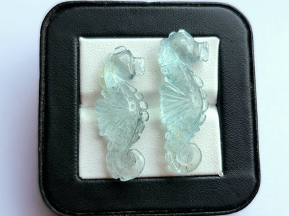 Natural Aquamarine Carved Sea Horse | Gemstone Fish Carvings