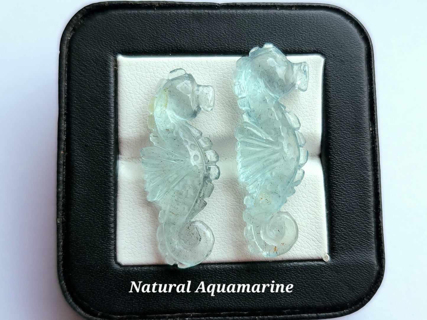 Natural Aquamarine Carved Sea Horse | Gemstone Fish Carvings