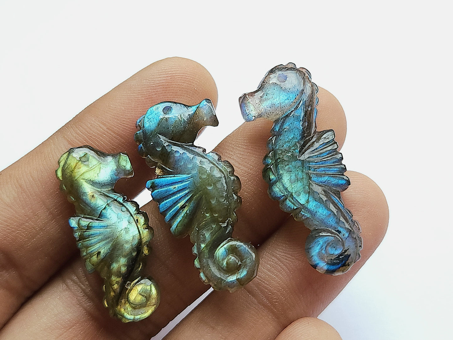 Natural Labradorite Carved Sea Horse | Gemstone Fish Carvings