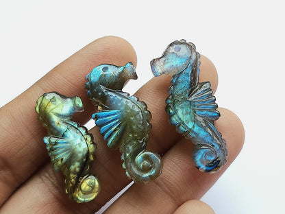 Natural Labradorite Carved Sea Horse | Gemstone Fish Carvings