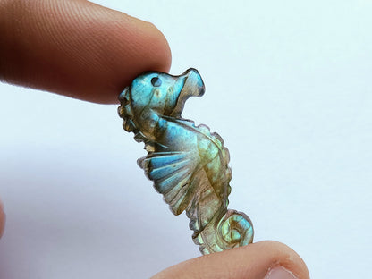 Natural Labradorite Carved Sea Horse | Gemstone Fish Carvings