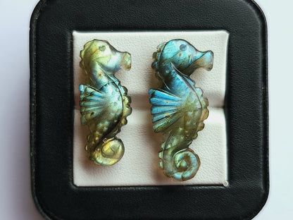 Natural Labradorite Carved Sea Horse | Gemstone Fish Carvings 