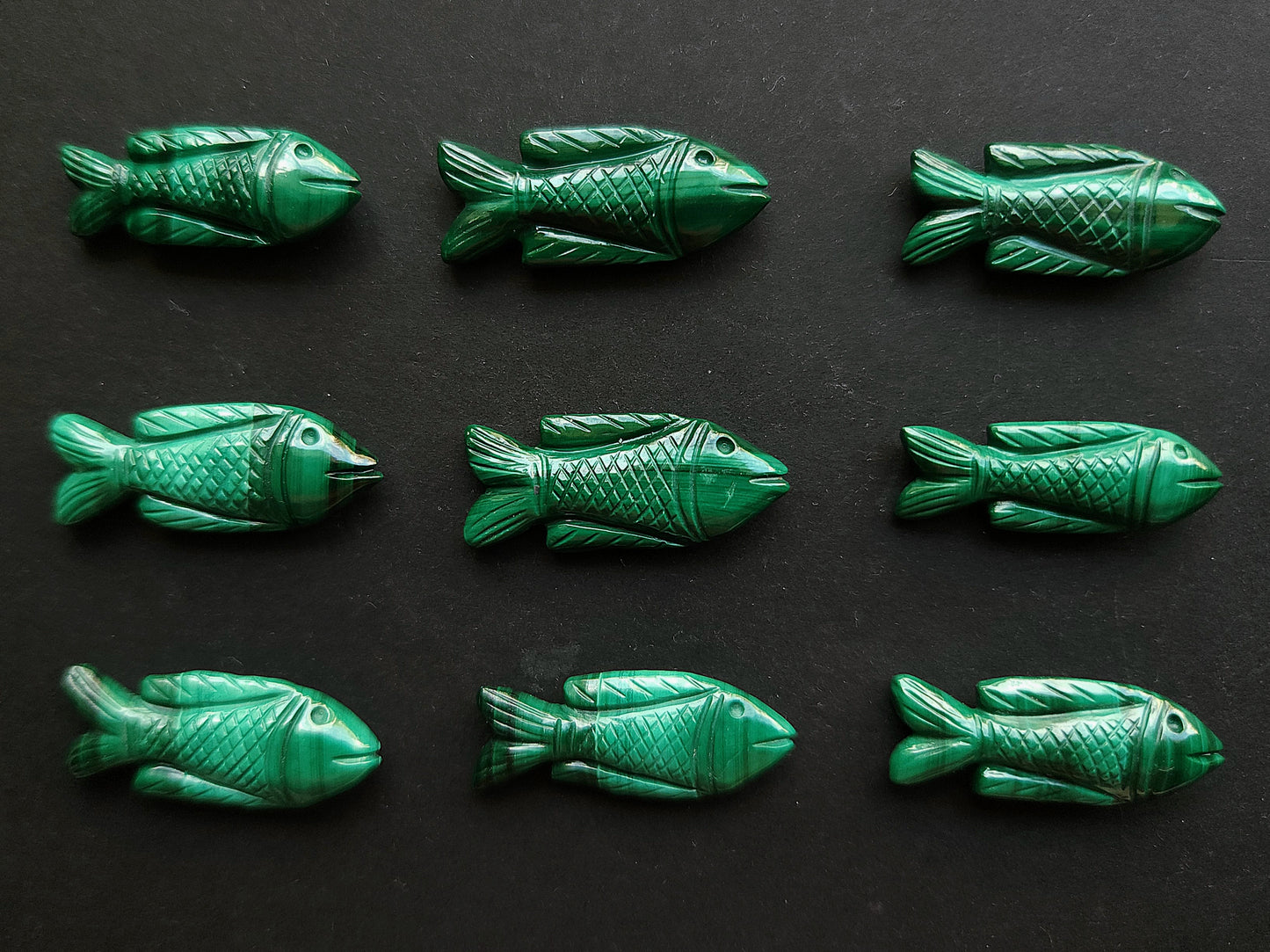 Natural Malachite Hand-Carved Fish