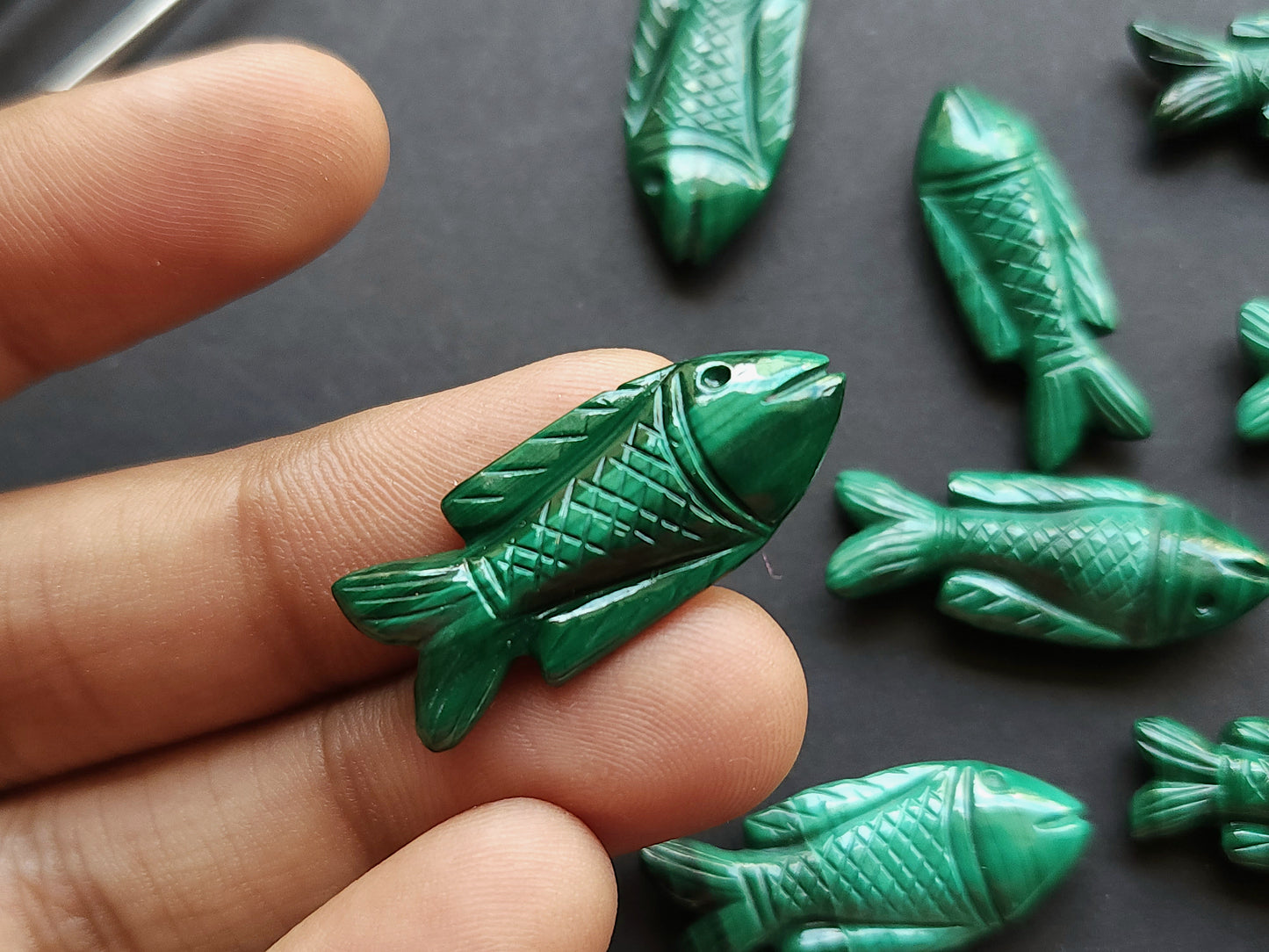 Natural Malachite Hand-Carved Fish