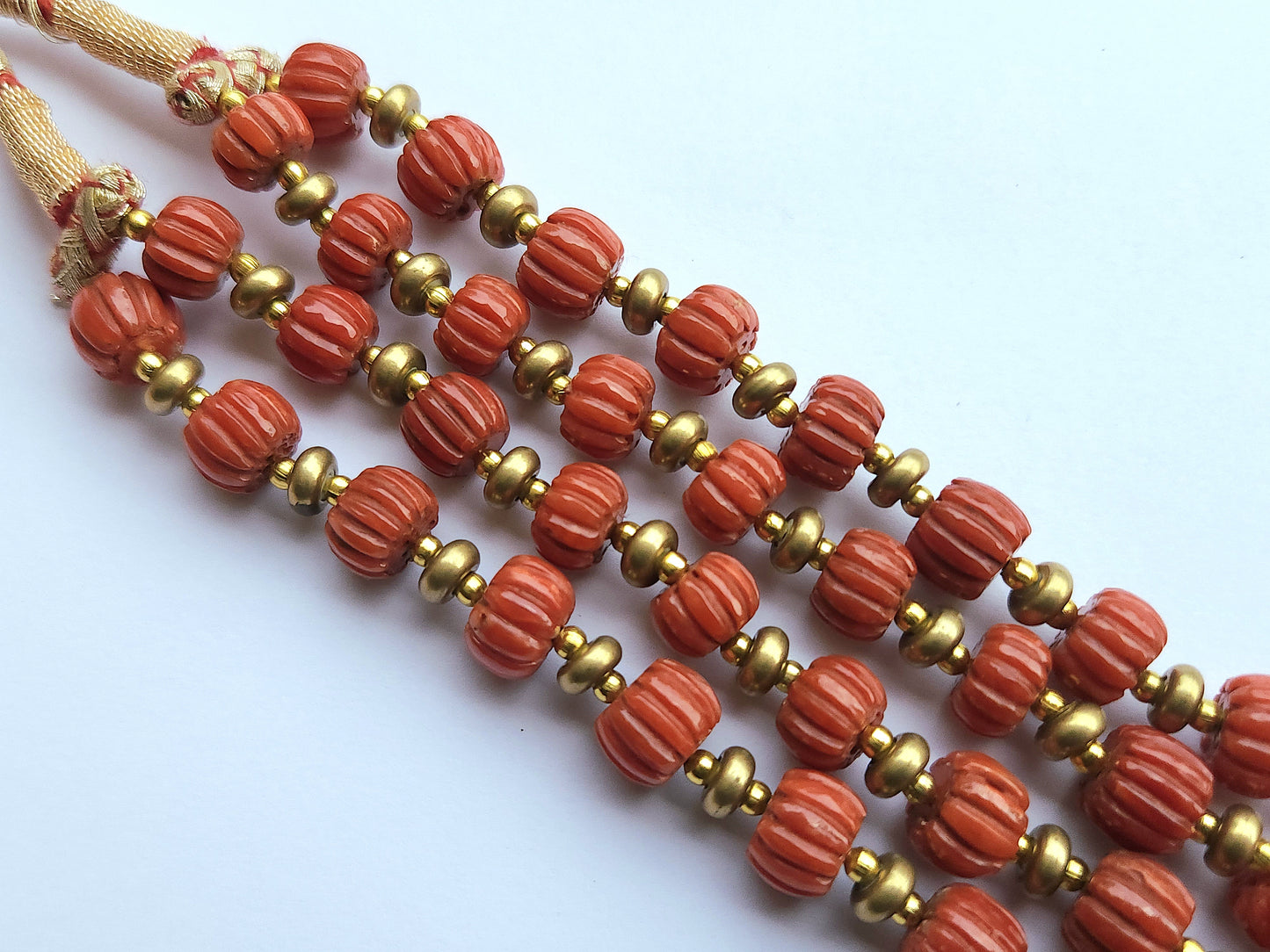 Natural Italian Coral Carved Melons Beads | Red Coral Gemstone