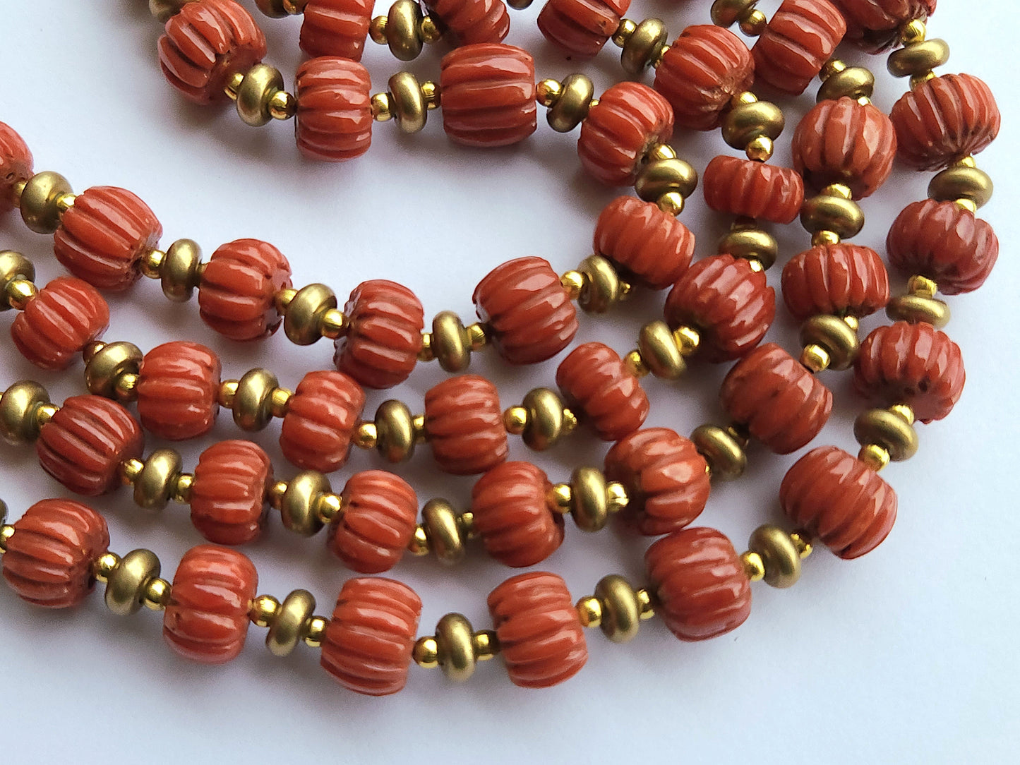 Natural Italian Coral Carved Melons Beads | Red Coral Gemstone