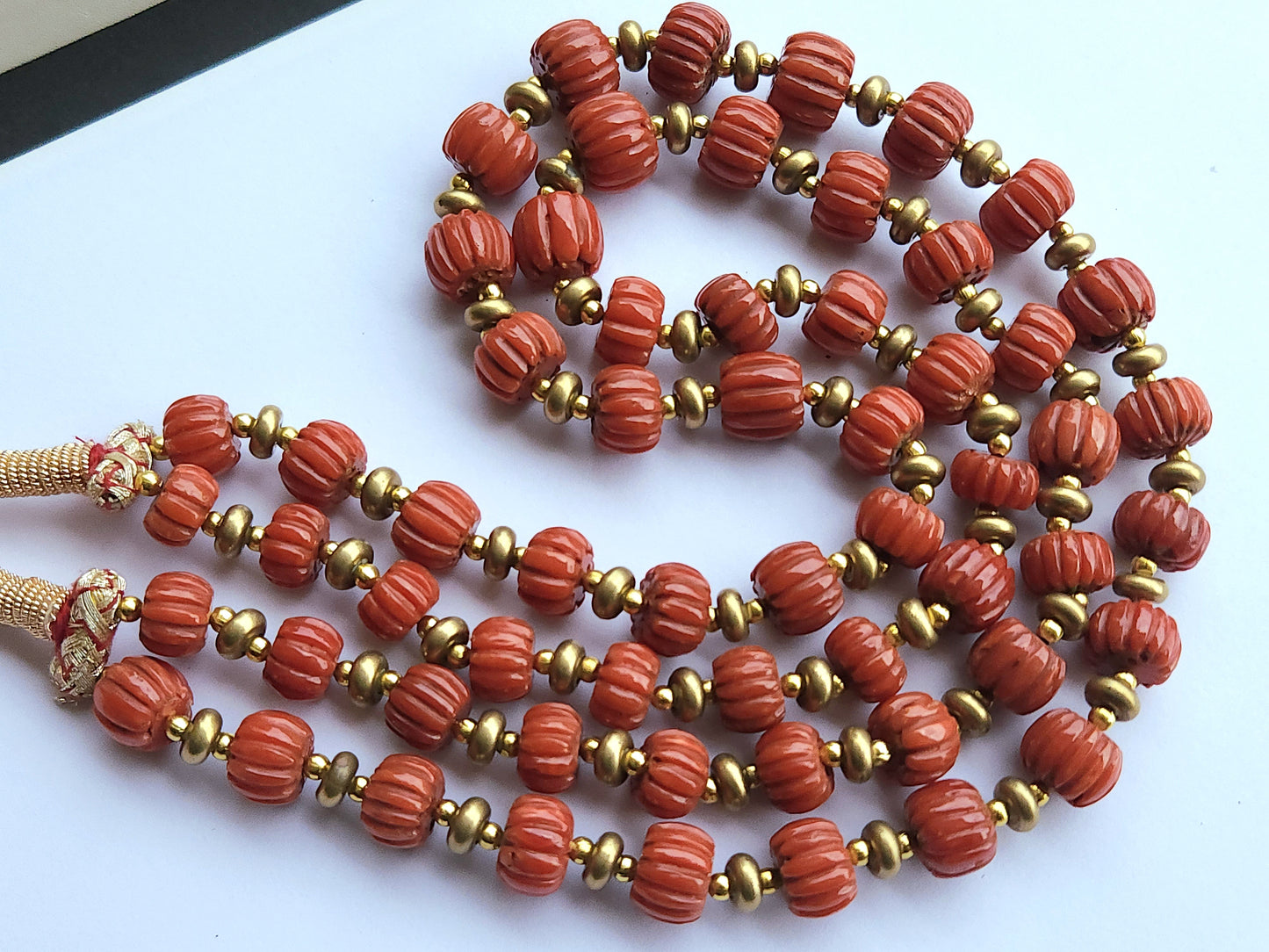 Natural Italian Coral Carved Melons Beads | Red Coral Gemstone