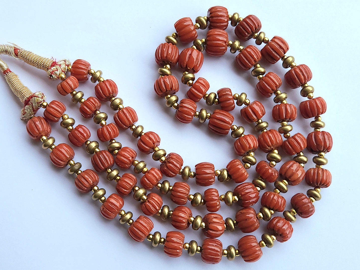 Natural Italian Coral Carved Melons Beads | Red Coral Gemstone