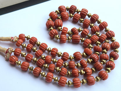 Natural Italian Coral Carved Melons Beads | Red Coral Gemstone