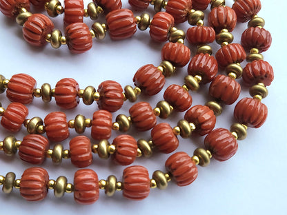 Natural Italian Coral Carved Melons Beads | Red Coral Gemstone