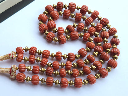 Natural Italian Coral Carved Melons Beads | Red Coral Gemstone