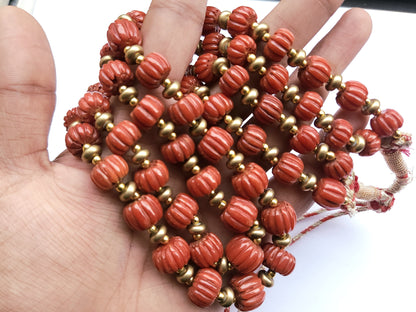 Natural Italian Coral Carved Melons Beads | Red Coral Gemstone