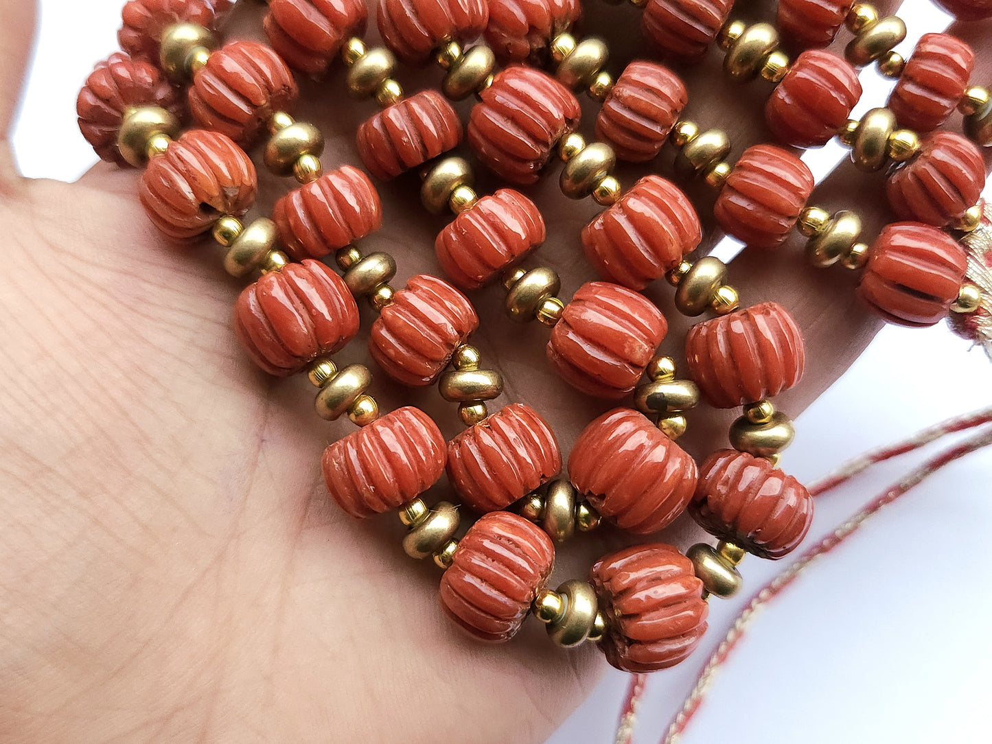 Natural Italian Coral Carved Melons Beads | Red Coral Gemstone