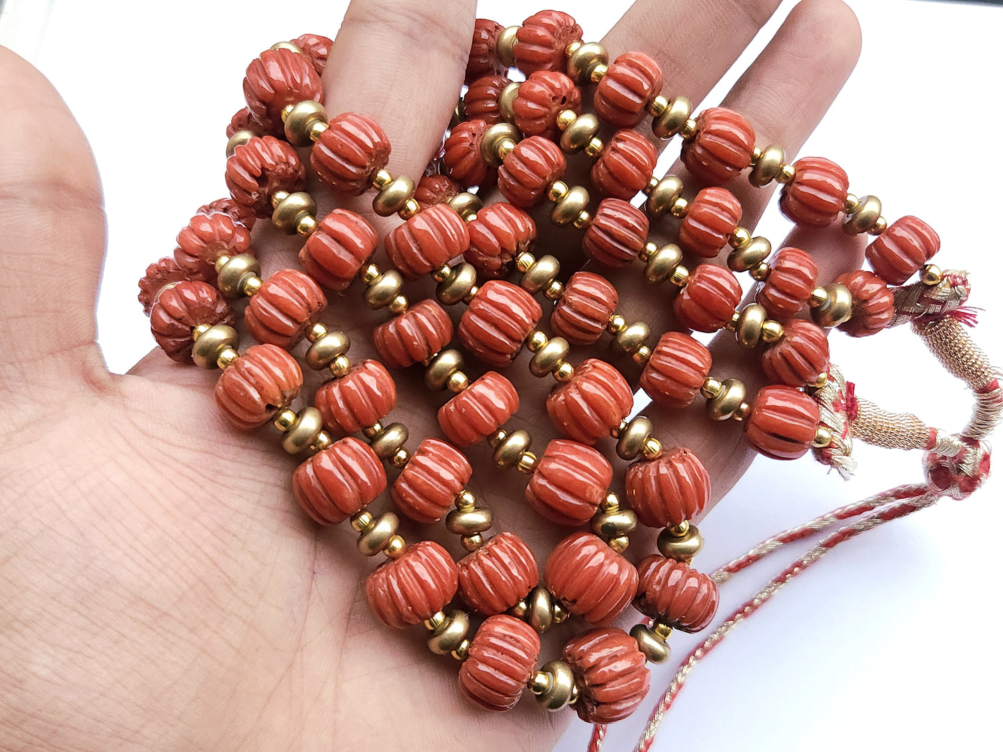 Natural Italian Coral Carved Melons Beads | Red Coral Gemstone